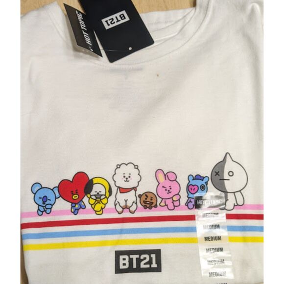 BTS BT21 Line Friends Stripes White T-Shirt Size Medium NWT - Picture 5 of 5